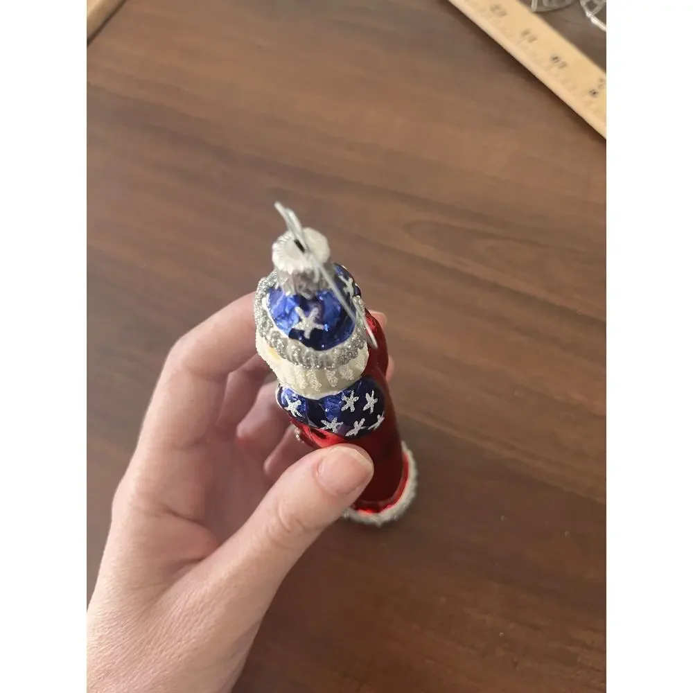 Vintage Glass Patriotic Santa Clause Holiday Christmas Ornament Hand Painted